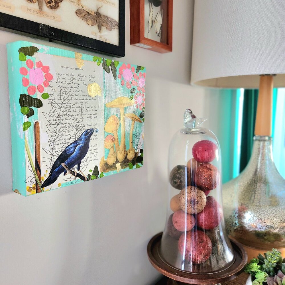 Hand Crafted "Introductory Exercises 2" Original Art on Canvas Bird Floral - Picture 5 of 6
